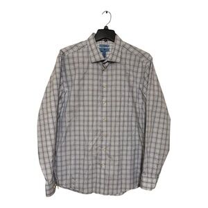 Egara Mens Non-Iron Slim Fit Dress Shirt Blue Plaid 100% Cotton Size 2XLT